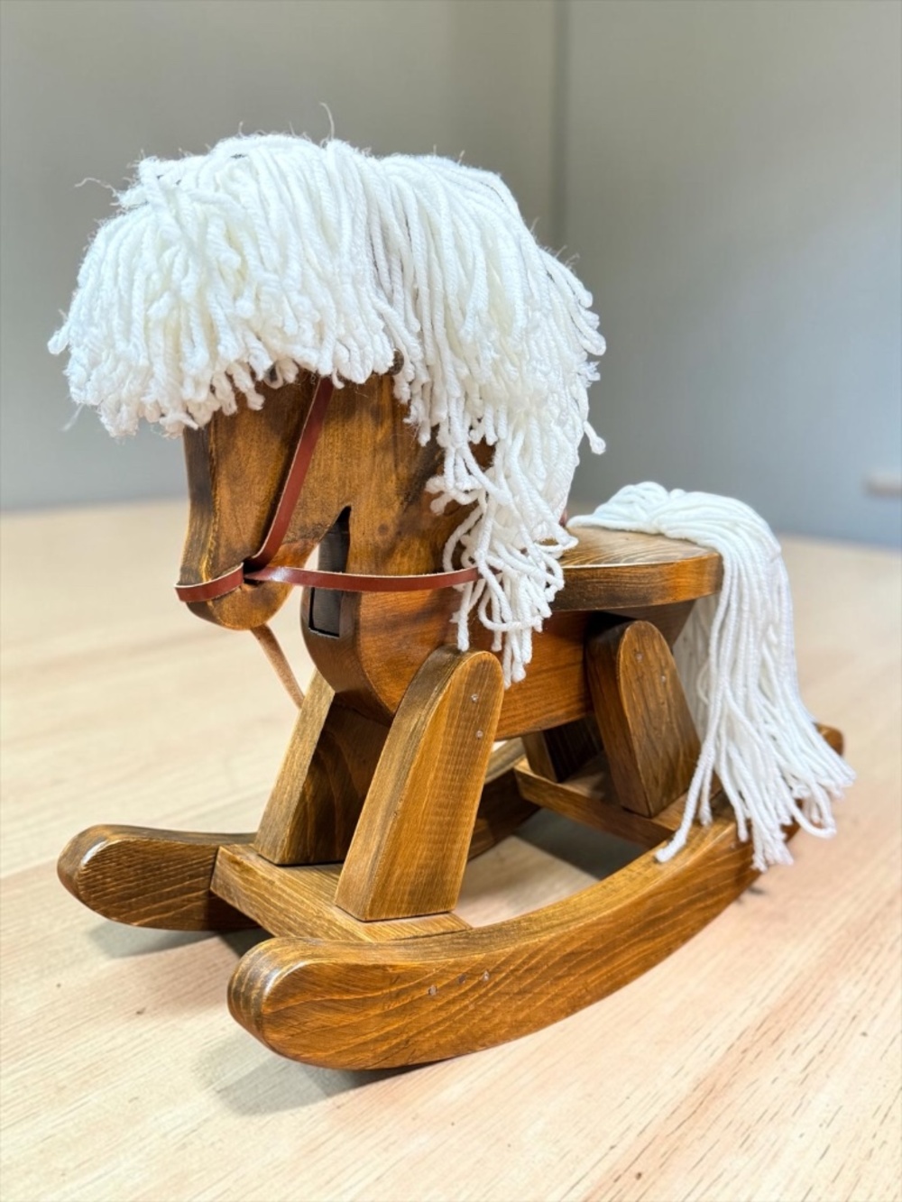 Wooden Rocking Horse with Yarn Hair for Dolls